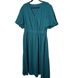 Pretty Garden Women Green Puff Sleeve Pleated Maxi Dress‎ Sz XL feminine cottage